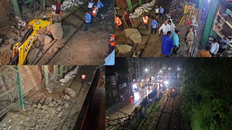 आपदा का कहर, रेल सुरंग के पास भूस्खलन, रेलवे ट्रैक पर गिरे पत्थर, रेल यातायात प्रभावित